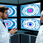 A professional neuromarketing research facility. A diverse group of scientists and researchers, fully clothed in professional lab coats and modest business attire, are conducting experiments. One female scientist wears an EEG cap while looking at a screen displaying abstract brain activity patterns. Another male scientist analyzes eye-tracking heatmaps on a large transparent holographic display. The setting is clean, futuristic, and filled with glowing screens and advanced equipment, emphasizing data visualization. High resolution, photorealistic, cinematic lighting, professional photography, perfect anatomy, correct proportions, natural pose, well-formed hands, proper finger count, natural body proportions, safe for work, appropriate content, fully clothed, professional.
