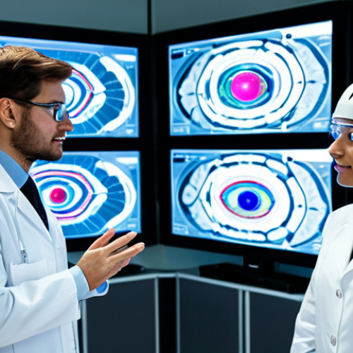 A professional neuromarketing research facility. A diverse group of scientists and researchers, fully clothed in professional lab coats and modest business attire, are conducting experiments. One female scientist wears an EEG cap while looking at a screen displaying abstract brain activity patterns. Another male scientist analyzes eye-tracking heatmaps on a large transparent holographic display. The setting is clean, futuristic, and filled with glowing screens and advanced equipment, emphasizing data visualization. High resolution, photorealistic, cinematic lighting, professional photography, perfect anatomy, correct proportions, natural pose, well-formed hands, proper finger count, natural body proportions, safe for work, appropriate content, fully clothed, professional.