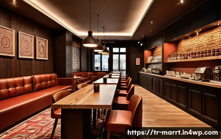 뉴로마케팅 기법으로 소비자의 인지 편향 이해하기 - A modern Turkish coffee shop interior bustling with diverse customers enjoying coffee, warm ambient ...